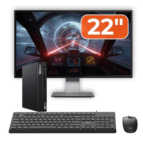 Pachet Mini PC Refurbished Lenovo ThinkCentre M70q G2, Intel Core i5-11400T 1.30-3.70GHz, 8GB DDR4, 256GB SSD NVMe + Monitor 22" + cadou tastatura si mouse OptimX Pro KM500