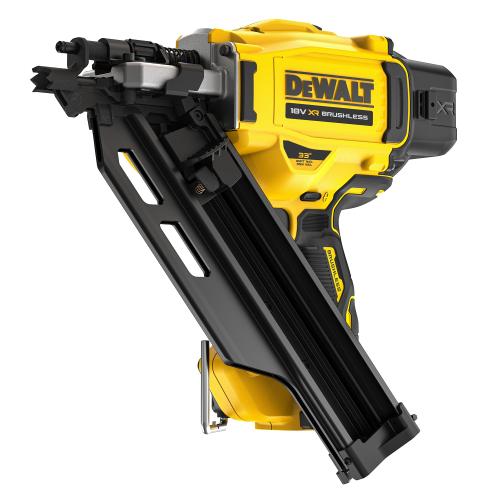 Pistol profesional pentru batut cuie pe acumulator DeWALT DCN930N, 18V XR, motor fara perii, 33 de grade, secvential/declansare la contact, lungime cuie 50-90 mm, diametru 2.8 - 3.3 mm, rezervor de magneziu, varf fara marcaje, fara incarcat