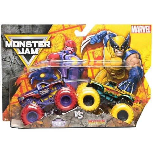 Set 2 masinute Monster Jam Marvel - The Sentinels vs Wolverine, 1:64