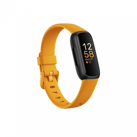 Bratara fitness Fitbit Inspire 3, Bluetooth, Rezistenta la apa (Negru/Portocaliu)