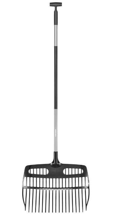 Grebla pentru sol, tip lopata, Fiskars Ergonomic 1077116, otel + plastic, cu coada, 18 dinti, 150 cm