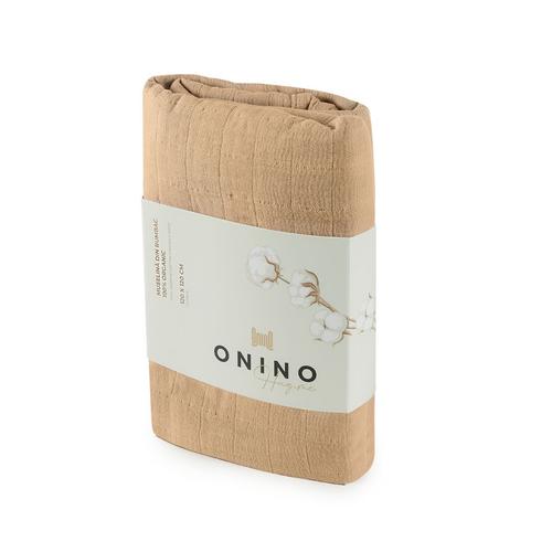 Muselina multifunctionala din bumbac 100% organic ONINO  HUG.me Oatmeal Beige, 120 x 120 cm, certificata GOTS