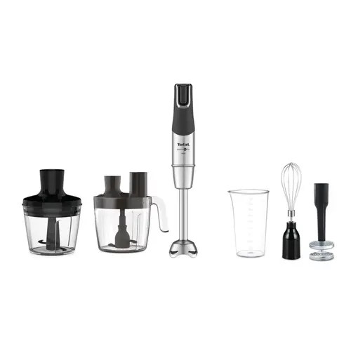 Mixer vertical Tefal InfinyForce Pro 5 în 1 HB95LD38, 1200W, tehnologie Powelix Life, tocator 500ml, pahar gradat 800ml, protectie antistropire, 5 functii, Negru/Inox