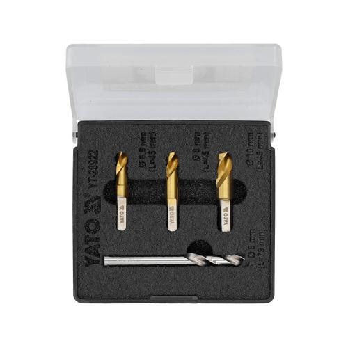 Set de burghie Yato pentru indepartarea zgravarilor punctuale, 4 bucati, dimensiuni: 6,5x45mm, 8x45mm, 8x79mm, 10x45mm, HSS, cobalt