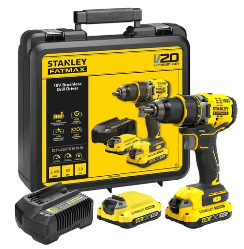 Aparat de gaurit si insurubat Stanley SFMCD720D2K, 18V, 2x2,0Ah Li-Ion, 80Nm, LED, set cu valiza