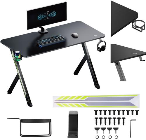 Birou Gaming NanoRS RS101, 120 x 60 x 75 cm, max 75 kg, Suport casti, Suport pahar (Negru)