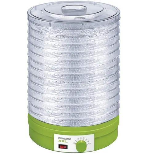 Deshidrator de alimente Concept SO1025, 245W, 12 tavi, diametru tava 32cm, ventilator, temperatura 35-70, Verde