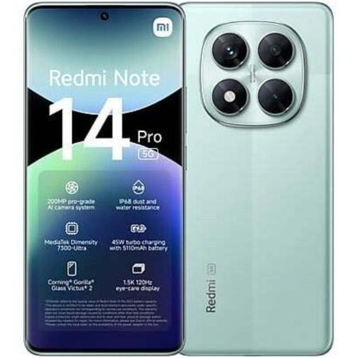 Telefon Mobil Xiaomi Redmi Note 14 Pro, Procesor Mediatek Dimensity 7300 Ultra Octa-Core, AMOLED 6.67inch, 8GB RAM, 256GB Flash, Camera Tripla 200+8+2 MP, Wi-Fi, 5G, Dual Sim, Android (Verde)