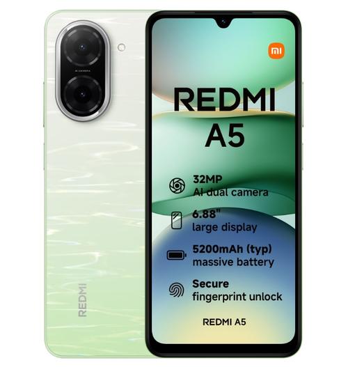 Telefon Mobil Xiaomi Redmi A5, Procesor Unisoc T7250 Octa-Core, IPS LCD Capacitive Touchscreen 6.88inch, 4GB RAM, 128GB Flash, Camera 32 MP, Wi-Fi, 4G, Dual SIM, Android (Verde)