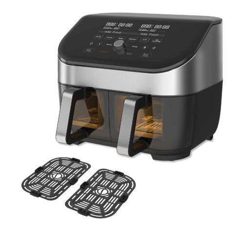 Friteuza cu aer cald fara ulei Instant Vortex Plus 8 Dual SS, Clear Cook Ecran digital, Doua Cosuri detasabile, 6 functii de gatire, Capacitate 7.6 litri, 1700 W (Negru/Gri)