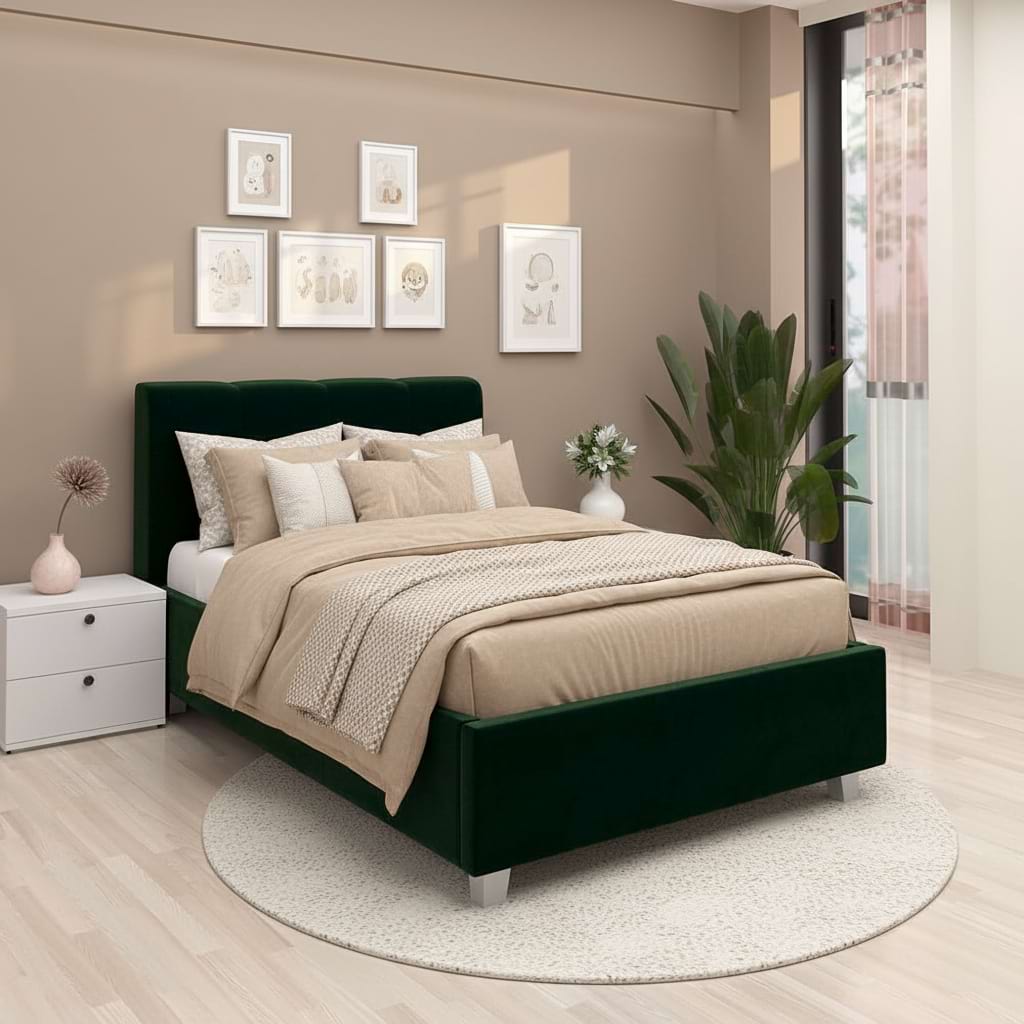 Pat tapitat copii ARISA, 90x200, catifea Verde