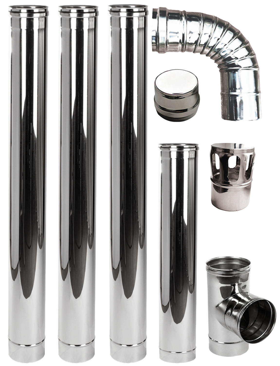 Kit de evacuare (cos de fum) Fornello, INOX, pentru centrale si termoseminee  pe peleti, diametru 120 mm, etansare  cu garnitura, complet pentru montaj, 3,5 metri lungime