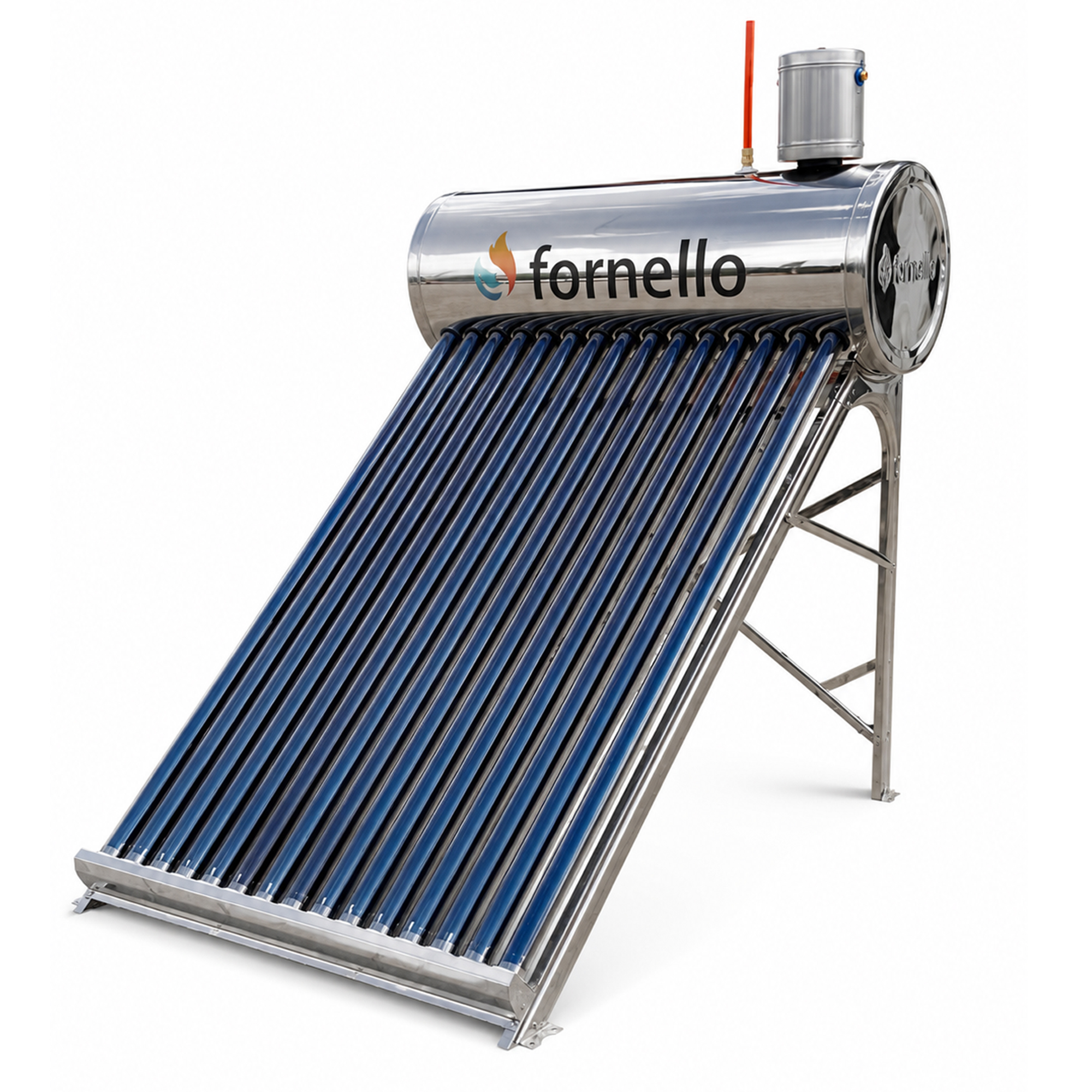 Panou solar nepresurizat Fornello pentru producere apa calda, cu rezervor inox, 122 litri, 15 tuburi vidate si vas flotor 5 litri