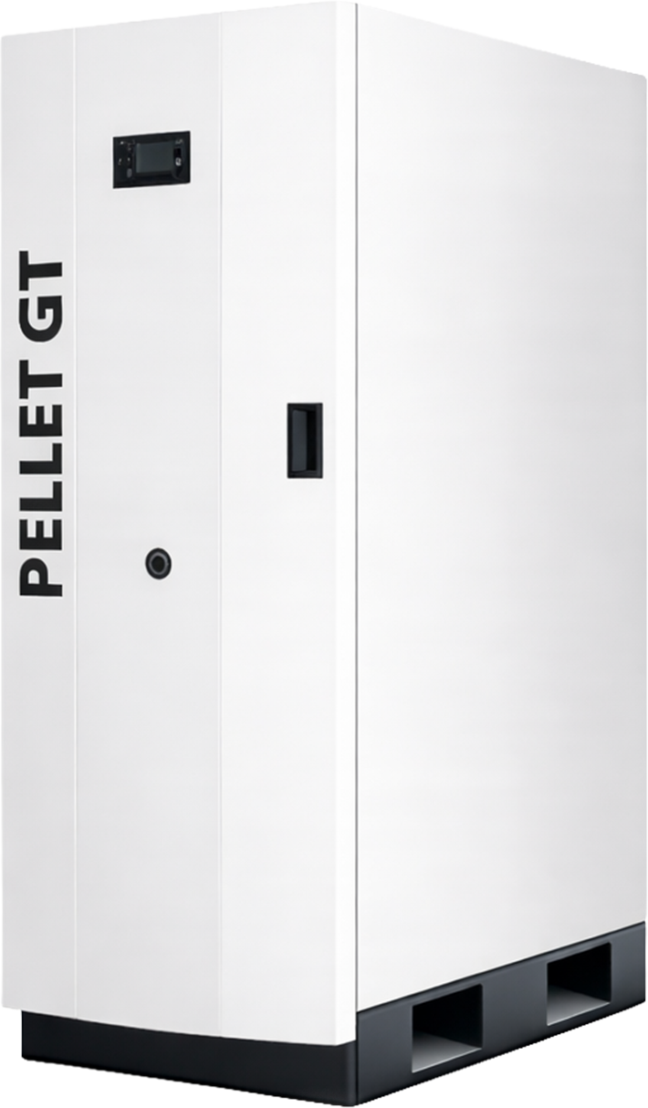 Centrala termica pe peleti Fornello GT 35 Standard, 35 KW, echipata cu pompa circulatie, vas expansiune, manometru, supapa de siguranta, curatare mecanica arzator de peleti si schimbator de caldura, buncar peleti integrat 50 kg, A+