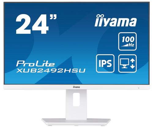 Monitor IPS LED iiyama ProLite 23.8inch XUB2492HSU-W6, Full HD (1920 x 1080), HDMI, DisplayPort, Boxe, Pivot (Alb)