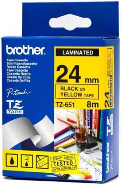 Banda laminata Brother 24mm TZ651 (negru/galben)