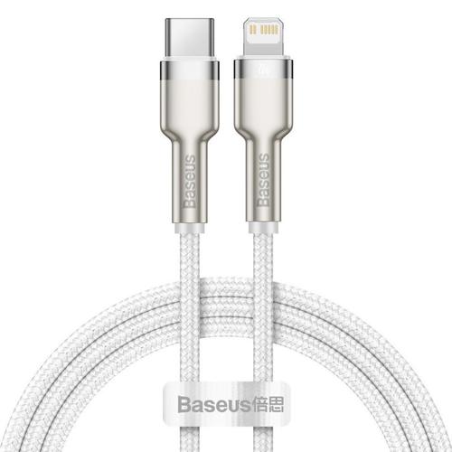 Cablu pentru incarcare si transfer de date Baseus Cafule Metal, USB Type-C/Lightning, Power Delivery 20W, 2m, Alb