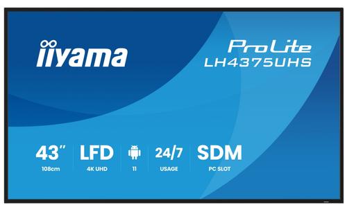 Ecran Profesional IPS LED Iiyama 42.5inch LH4375UHS-B2AG, UHD (3840 x 2160), HDMI, DisplayPort, Boxe (Negru)