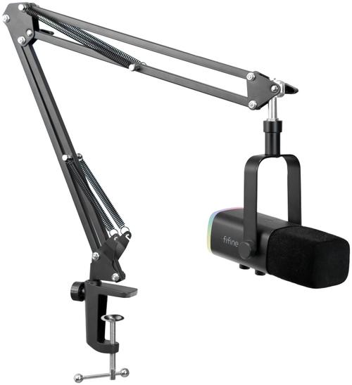 Microfon de studio Fifine AM8T AMPLIGAME, USB/XLR, iliminare RGB, cu stativ, Negru