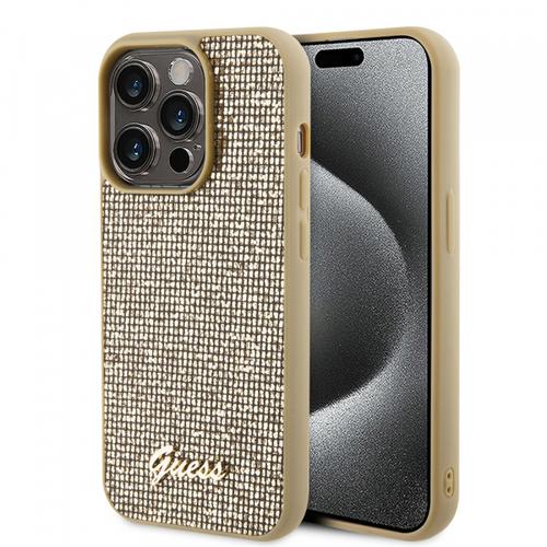 Husa pentru Apple iPhone 15 Pro, GUHCP15LPMSDGSD, Guess, PU Square Mirror Script Logo, Aurie