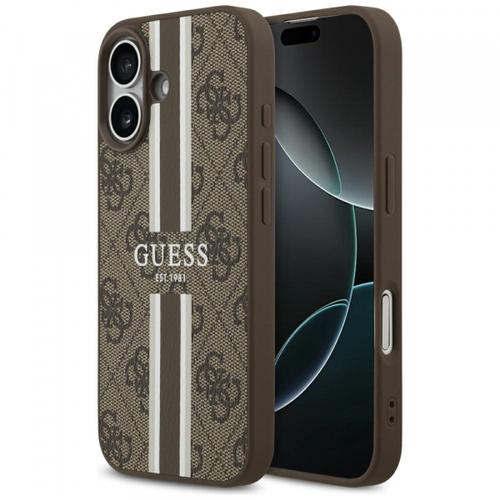 Husa MagSafe pentru Apple iPhone 17, Guess, 4G Printed Stripes (Maro)