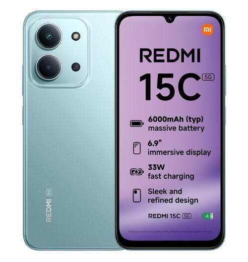 Telefon Mobil Xiaomi Redmi 15C 5G, Procesor Octa-Core, IPS LCD 6.9inch, 4GB RAM, 256GB Flash, Camera Duala 50 MP + QVGA, Wi-Fi, 5G, Dual Sim, Android (Verde)