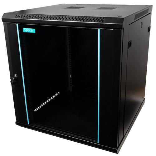 Cabinet 19″ SPACER 12U 600x600mm, fixare pe perete, Flatpack (dezasamblat), negru, panouri detasabile, otel 1.5mm, sarcina maxima 60Kg