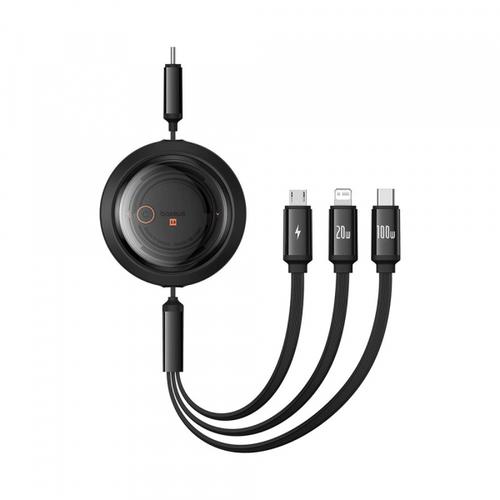 Cablu Incarcare USB-C - Lightning / microUSB / USB-C Baseus Free2Draw Retractable P10368700111-04, 100W, 1.1m, Negru