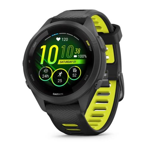 Smartwatch Garmin Forerunner 265S, GPS, 42mm, Ecran AMOLED 1.1inch, Bluetooth, Wi-Fi, ANT+, Autonomie 15 zile, Monitorizare avansata activitati, 5 ATM (Negru/Galben)