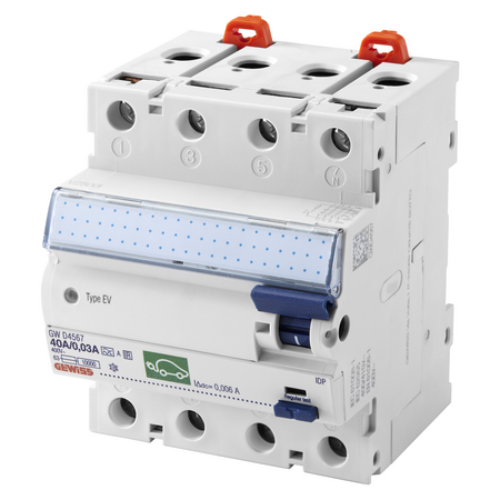 ÎNTRERUPATOR DE CURENT REZIDUAL PENTRU ÎNCARCATOARELE VEHICULELOR ELECTRICE - IDP - 4P 40A TIP A[EV] IDN=0,03A - 4 MODULE