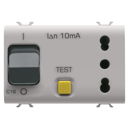 PRIZA CU COMUTATOR INTERBLOCAT - 2P+E 16A P17 P11 - CU REZIDUURI. ÎNTRERUPATOR DE CURENT 1P+N 16A - 230Vca - 3 MODULE - N BEJ SATINAT - CHORUSMART