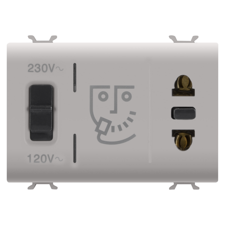 PRIZA STANDARD EURO-AMERICANA pentru aparat de RAS CU TRANSFORMATOR DE IZOLATIE - 230V c.a. - 50/60 Hz - 3 MODULE - BEJ SATINAT NATURAL - CHORUSMART
