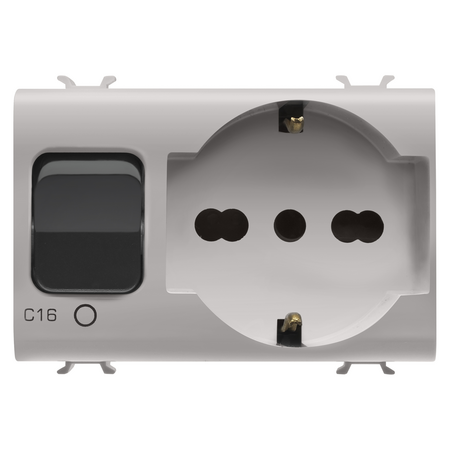 PRIZA INTERBLOCATA - 2P+E 16A - P40 - CU ÎNTRERUPATOR MINIATURAL 1P+N 16A - 230V c.a. - 3 MODULE - NAT. BEJ SATINAT - CHORUSMART
