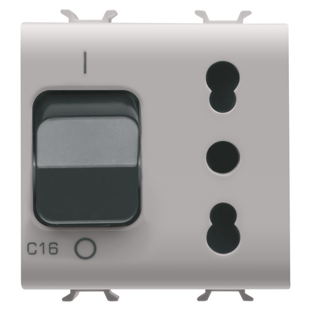 PRIZA INTERBLOCATA - 2P+E 16A P17 P11 - CU ÎNTRERUPATOR MINIATURAL 1P+N 16A - 230V c.a. - 2 MODULE - NAT. BEJ SATINAT - CHORUSMART