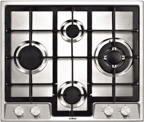 Plita incorporabila Samus PSG-64SX5, Gaz, 4 arzatoare, Arzator Wok, Aprindere electrica (Inox)