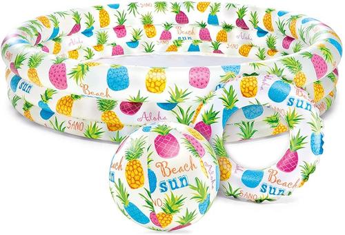 Piscina gonflabila Intex Pineapple splash, 132 x 28 cm, cu minge si colac (Multicolor)