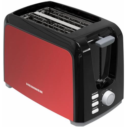 Prajitor de paine Heinner Tasty 700BKRD HTP-700BKRD, 2 felii, 7 niveluri de rumenire, functii: Decongelare, Reincalzire, Autocentrare a feliilor de paine, Tavita pentru firimituri detasabila, Spatiu depozitare cablu, Ornamente din inox, 750