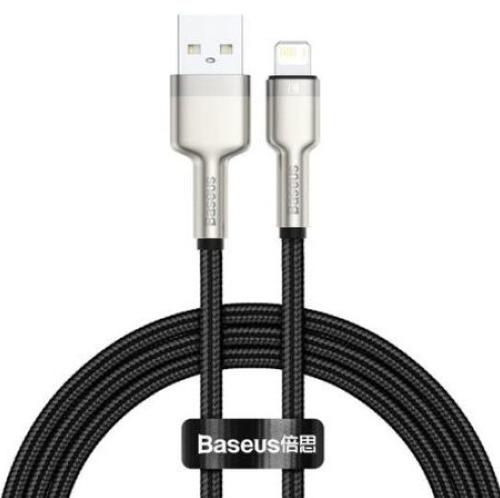 Cablu de date, Baseus Cafule, CALJK-A01, USB la Lightning, Quick Charge, 2.4A, Lungime 1m, 480 Mb/s, Negru/Gri, Tip snur acoperit cu nailon