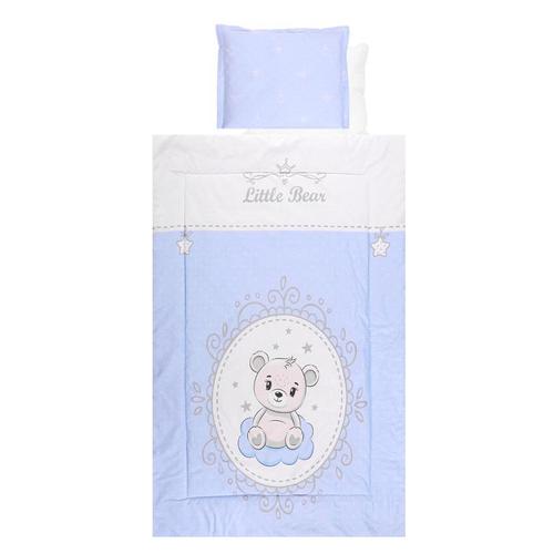 Set lenjerie pat 4 piese Lorelli Little Bear Blue, bumbac ranforce