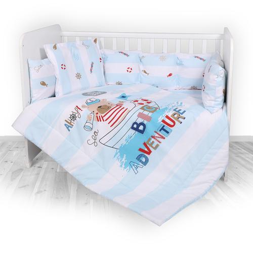 Set lenjerie pat 7 piese Lorelli Lily  Adventure Blue, bumbac ranforce