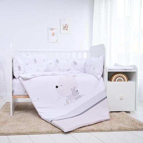 Set lenjerie pat 8 piese Lorelli Trend Little Rabbits Grey, bumbac ranforce, Gri