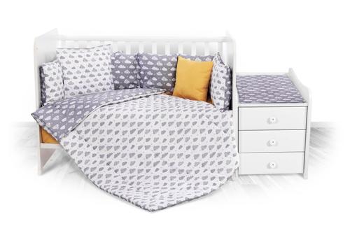 Set lenjerie pat 8 piese Lorelli Trend Clouds Grey, bumbac ranforce, Gri