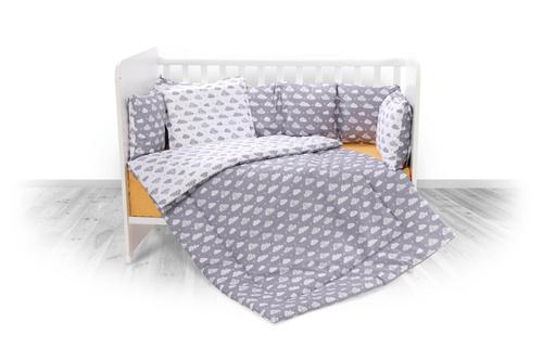 Set lenjerie pat 7 piese Lorelli Clouds Grey Lily, bumbac ranforce, Gri