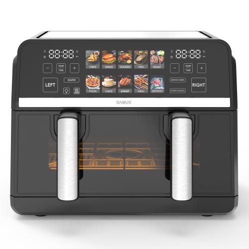 Friteuza cu aer cald Samus AF9BIG-S2500DW, 9 l, 2500 W, Timer 0-60 minute, 10 programe presetate (Negru)