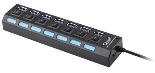 Hub USB Quer PRO KOM0941, 7 port USB 3.0 (Negru)