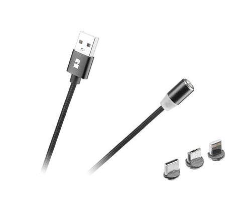 Cablu USB magnetic 3 in 1 Rebel 100 cm negru, USB-C