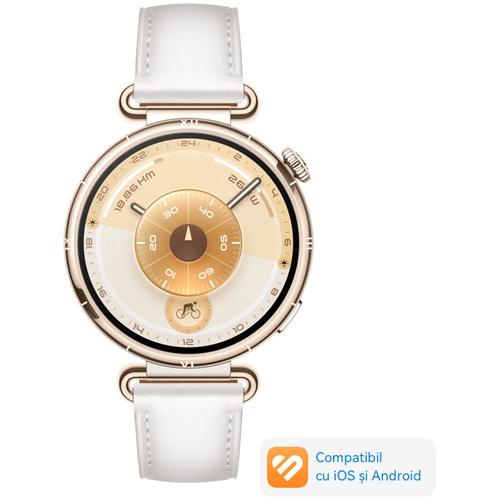 Smartwatch Huawei Watch GT 6, 41MM, Ecran AMOLED 1.32inch, Bluetooth, GPS, Monitorizare sanatate emotionala, Curea Alba Piele Compozit, 5 ATM (Alb)