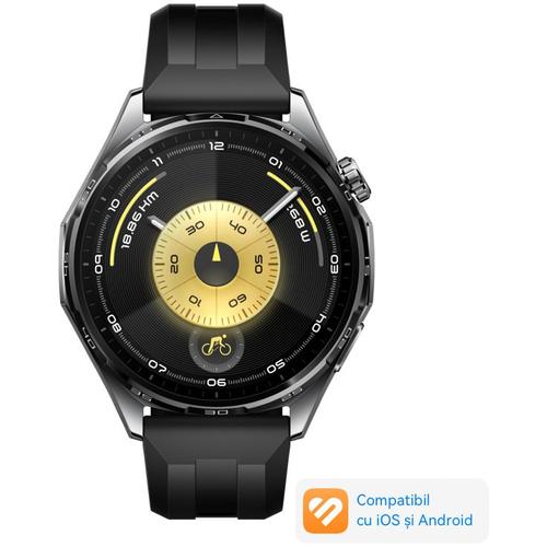 Smartwatch Huawei Watch GT 6, 46MM, Ecran AMOLED 1.47inch, Bluetooth, GPS, Monitorizare sanatate emotionala, Curea Neagra Fluoroelastomer, 5 ATM (Negru)