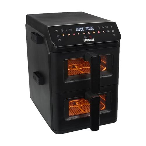 Friteuza dubla cu aer cald Princess, 11.2 L (5.6+5.6 l), 3000W, 11 programe, Termostat reglabil, Panou digital, Oprire automata, Strat antiaderent fara PFAS (Negru)