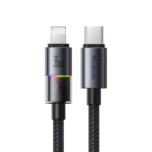 Cablu de date Mcdodo CA-8190, Type-C la Lightning 36W, Fast Charging 3A, LED multicolor 1.2m Negru